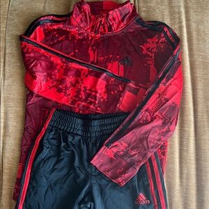 Adidas Red and Black Camouflage Tracksuit